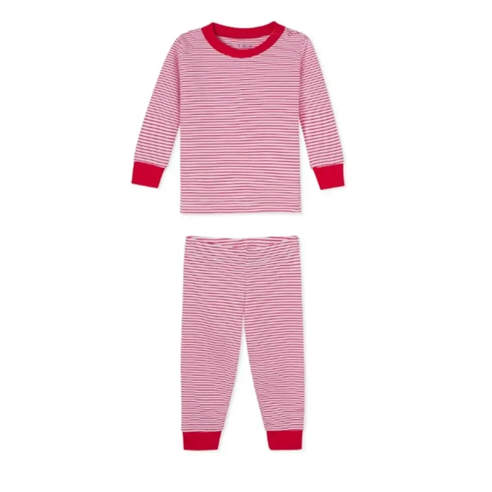 Lake Baby Red White Striped Long-Long T-shirt and Pajama Set Size 12-18 M